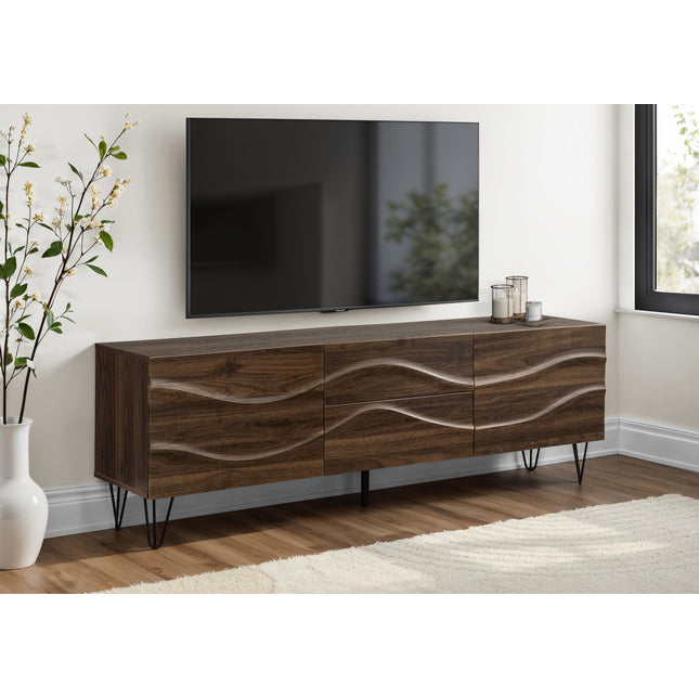 Tv Stand, 72 Inch, Console, Media Entertainment Center, Storage Cabinet, Storage Drawers, Bedroom, Living Room, Brown Laminate, Mid Century, Modern