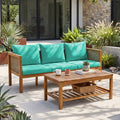 3-Seater Patio Set Outdoor Sofa & Coffee Table Set 2 Piece Outdoor Conversation Patio Furniture Set with Cushions and a Coffee Table for Garden, Backyard, Balcony, Poolside,Green Cushion +Natural Wood