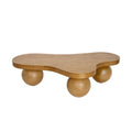 Modern Cloud-Shaped Coffee Table with 3 Ball Legs, Brown MDF & Ash Wood Veneer, 46'' for Living Room, Apartment, Small Space