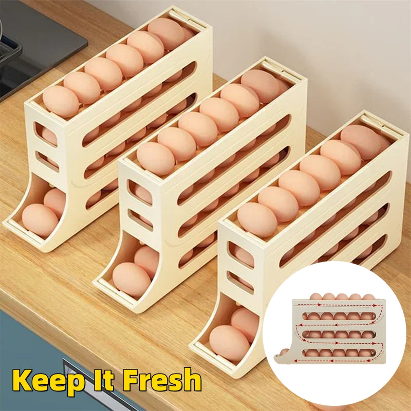 Refrigerator 4-Layer Automatic Egg Roller Sliding Egg Tray Refrigerator Side Door Large Capacity Holder Egg Storage Box Kitchen Gadgets - Eloy Royal