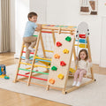 9-in-1 Foldable Kids Climbing Frame & Slide, Wooden Toddler Playground with Swing, Monkey Bars, Climbing Rock, Abacus Game – Indoor Outdoor Playset for Ages 3+, Natural Wood, 176LBS Capacity