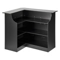 Home Bar Unit, L-Shaped Wine Bar Cabinet Table 4-Tier with Storage Shelves,  Wine Glass Holder, 300 lbs Max Capacity, Wood Liquor Cabinet for Home, Kitchen, Living Room, Pub, Basement, Black