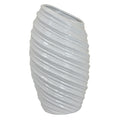Avery Tall Modern Vase, Angled Spiral Design, White Ceramic 17 Inch
