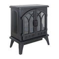 Classical 24-Inch 3D Flame Electric Infrared Quartz Fireplace Stove with Remote Control, Antique Black, Tempered Glass & Sheet Metal