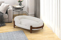Calming Dog Bed Durable Fabric Pet Furniture 1pc, Medium Beige Solid Wood frame Oval Shape Cat Bed