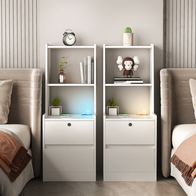 Nightstands Set of 2 with Smart Nightstand with Night Light