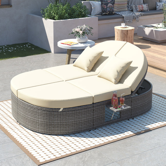 TOPMAX Outdoor Sun Bed Patio 2-Person Daybed with Cushions and Pillows