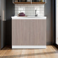White and Light Grey Kitchen Storage Cabinet with 2 Doors and 3 Shelf