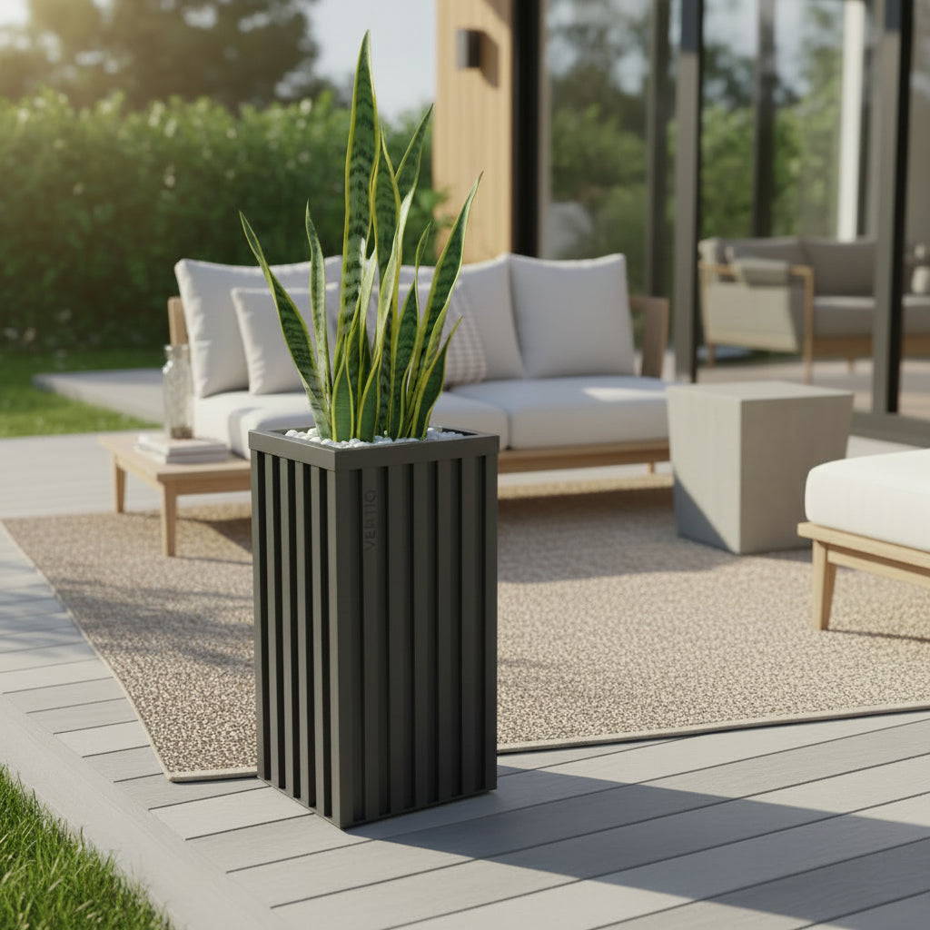 Square Grove Column Planter - Dark Bronze
