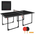 6ft Mid-Size Table Tennis Table, Foldable & Portable Ping Pong Table Set for Indoor & Outdoor Games with Net, 2 Table Tennis Paddles and 3 Balls (Black Tabletop)