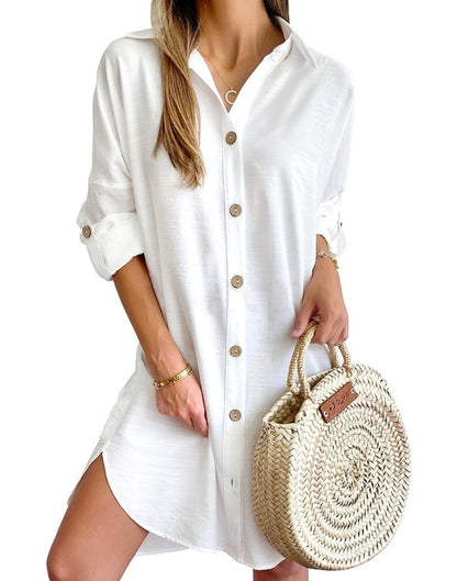 Autumn Leisure Long Sleeve Lapel Button Shirt Dress Womens Clothing