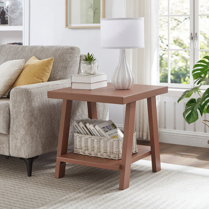 Athens Contemporary Wood Shelf End Table, Red