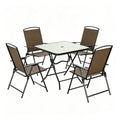 Space-Saving Outdoor Furniture Set, Foldable Patio Dining Set with Tempered Glass Table and PE Wicker Chairs in Dark Brown