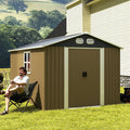 Campcraft 8x12 FT Outdoor Metal Storage Shed, Large Storage Sheds with Sturdy Frame Structure, Metal Garden Tool Shed with Lockable Door for Garden, Lawn, Backyard, Brown