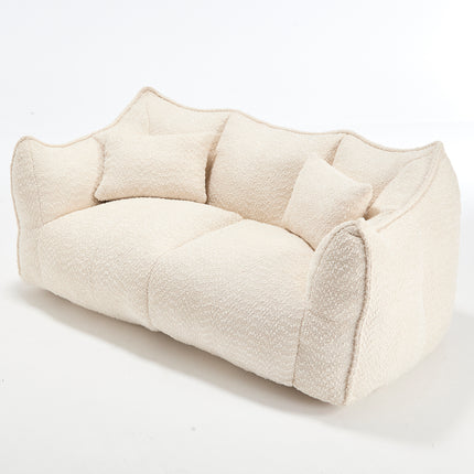 Comfortable Dual Beanbag Chair with High Resilience Foam Core for Two People in Beige Chenille