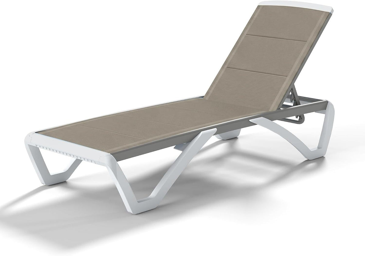 3D Pool Patio Lounger Chair Outdoor Chaise Lounge Chair, Brown, Aluminum Frame, All Weather Pool Lounge Chair for Deck Lawn Backyard