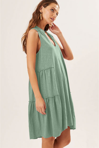 Moonlight Jade Split V Neck Tiered Flowy Sleeveless Dress - Eloy Royal