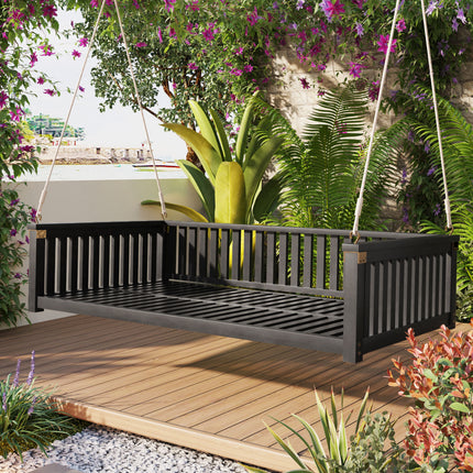 TOPMAX Patio Minimalist Twin Size Garden Swing Bed Wood Porch Swing with