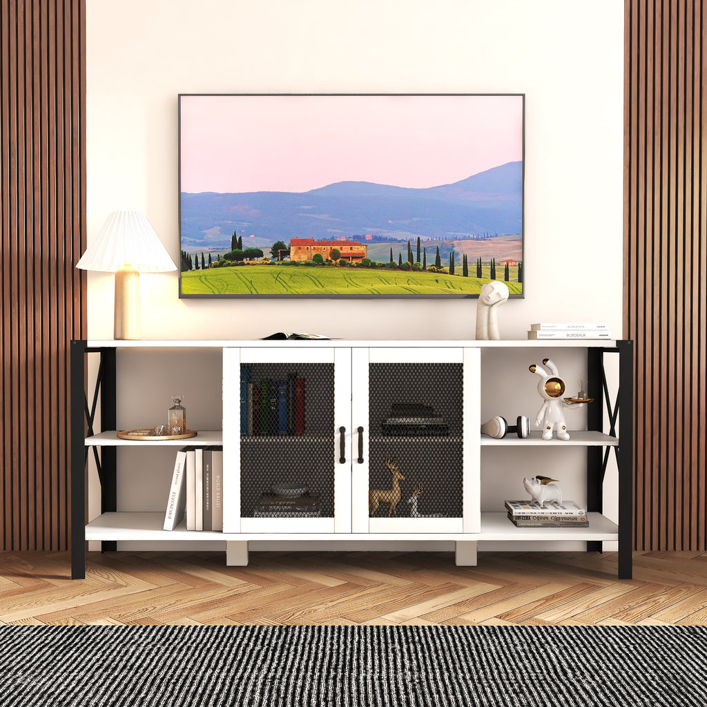 TV Stands for Living Room, Industrial TV Stand for Bedroom Furniture, Farmhouse TV Stand 80 Inch Television Stand , Modern Horizontal Wood and Metal Open Bookshelf