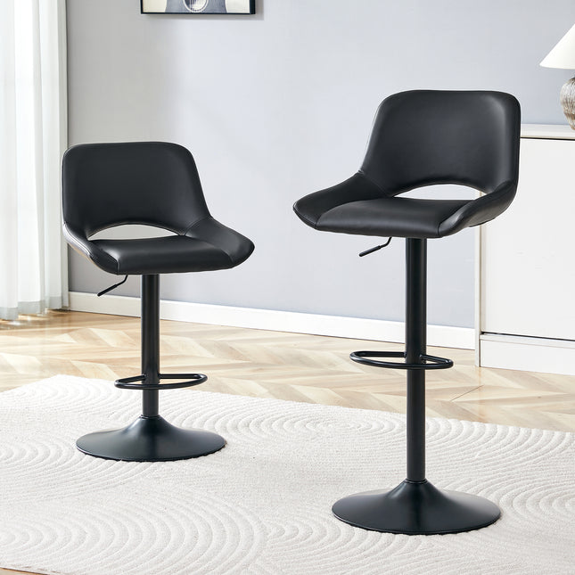 Modern Swivel Adjustable Bar Stools Set - 2 Pack, Black PU Material, with Footrest, Holds Up to 250 lbs, Suitable for Home Bars and Kitchen Islands .