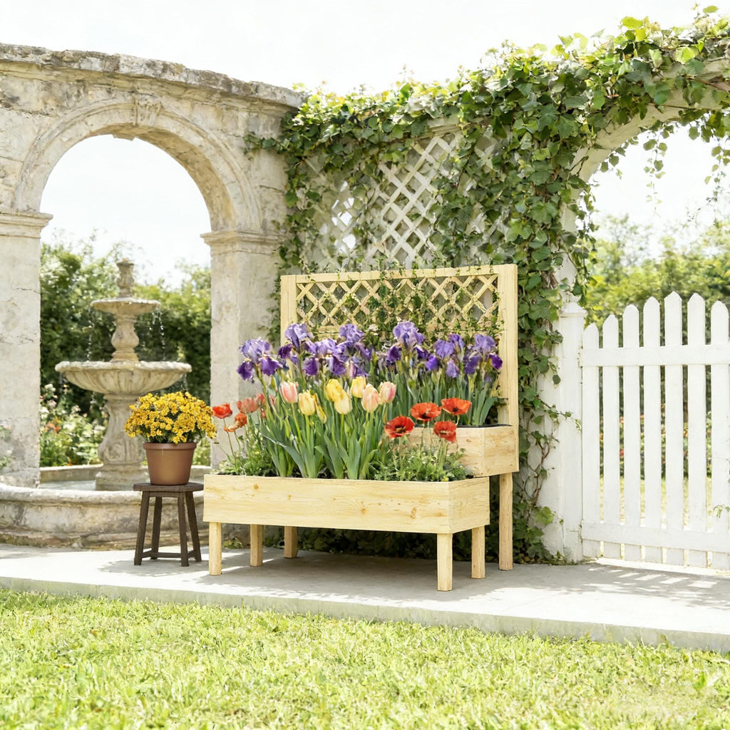Patio Elevated Planter Box,Trellis Planter Box,Outdoor Raised Garden Bed