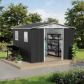 10x8 FT Metal Garden Shed With Sliding Door 4 Windows design Apex Roof Storage Shed