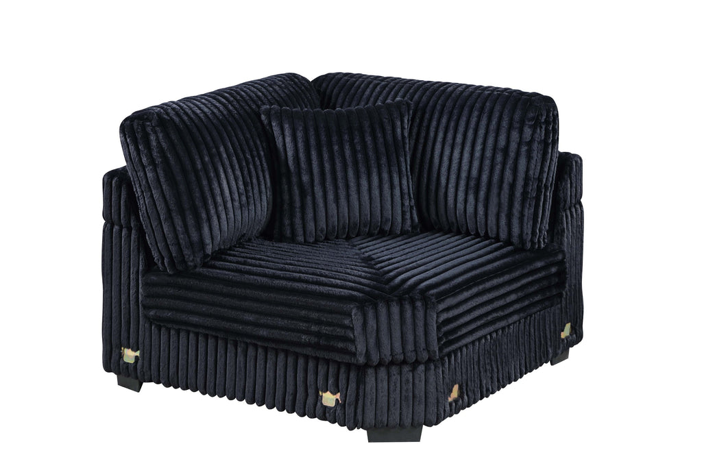 Contemporary Style 1pc Corner Wedge Only Modular Piece Black Corduroy Texture Surface Upholstered Living Room Furniture