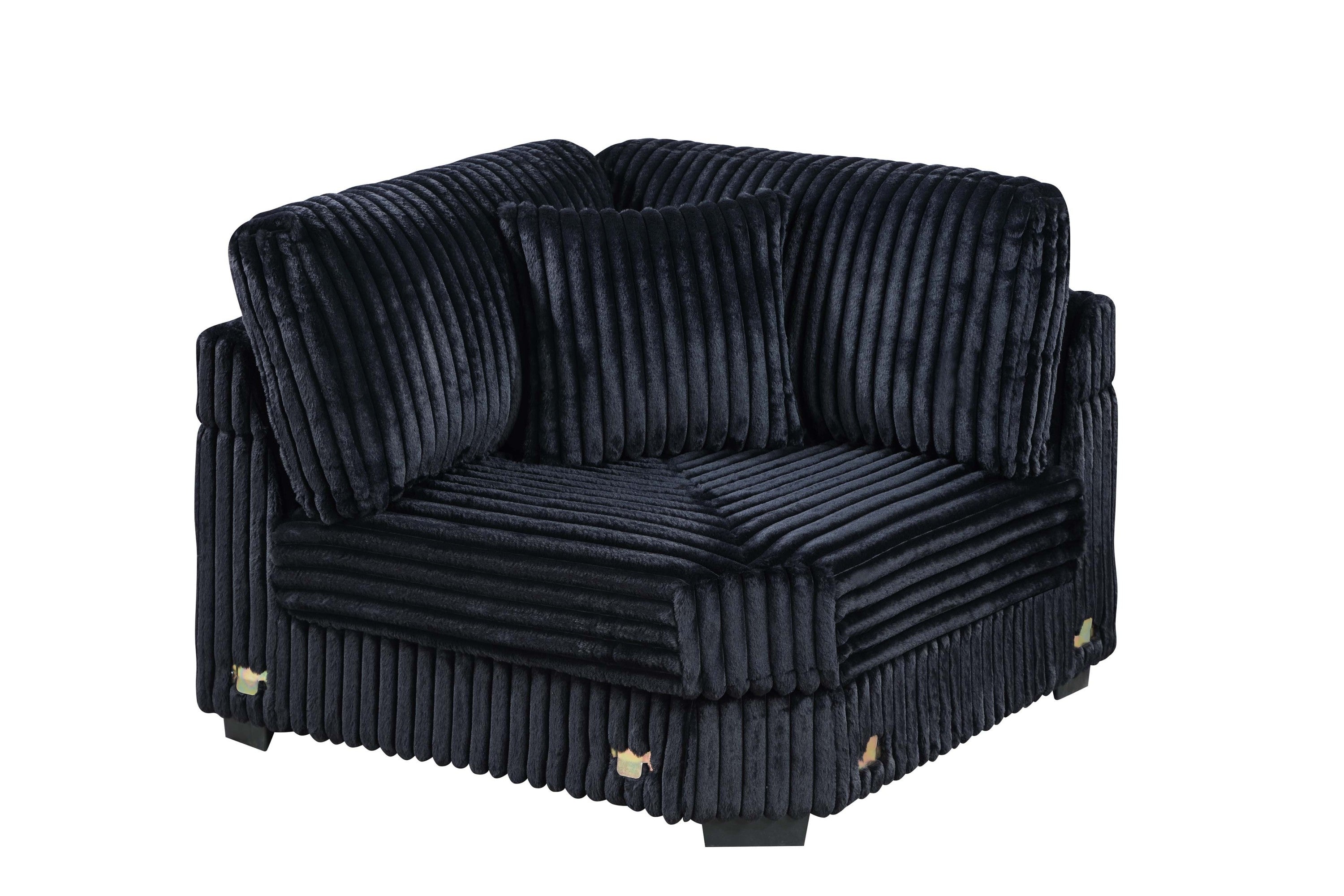 Contemporary Style 1pc Corner Wedge Only Modular Piece Black Corduroy Texture Surface Upholstered Living Room Furniture