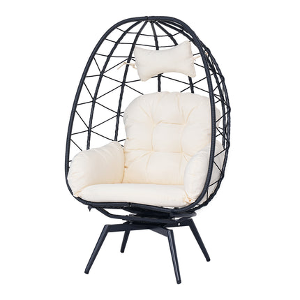 Oversized 360° Swivel Rattan Egg Chair Wicker Indoor Outdoor Patio Lounge Chair with Removable Thick Cushions