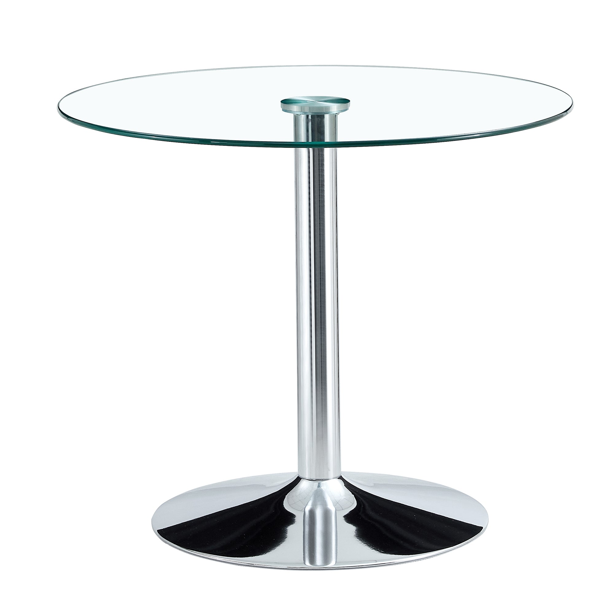 Modern Minimalist Round Dining Table with Glass Top and Silver Metal Legs, 35-Inch Diameter