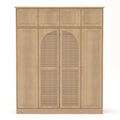 Natural Rattan Accented 8-Door Armoire Wardrobe with Adjustable Shelves and Hanging Rod, 70.87' Tall, MDF Construction, for Bedroom or Living Room Storage