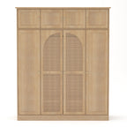Natural Rattan Accented 8-Door Armoire Wardrobe with Adjustable Shelves and Hanging Rod, 70.87' Tall, MDF Construction, for Bedroom or Living Room Storage