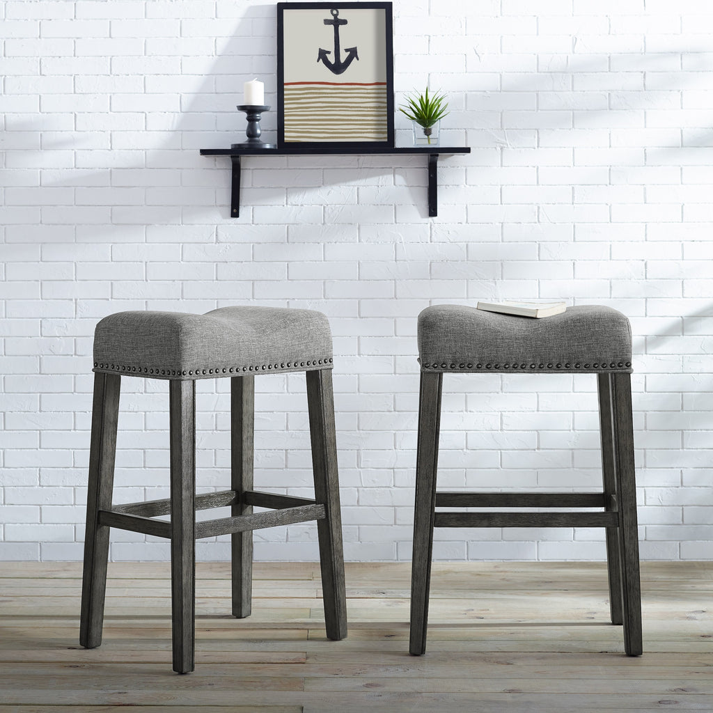 CoCo Upholstered Backless Saddle Seat Bar Stools 29' height Set of 2, Gray