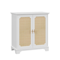 Rattan Decorated Sideboard Buffet Storage Liquor Cabinet, White Particle Board & MDF, 31.10 x 14.96 x 34.25 inches