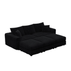 82.7 'Plush Corduroy 3-Seat Sofa,Modern Comfy Upholstered Sofa Cloud Couch,Deep Seat Couches with Soft Pillows and 3 Ottomans,Convertible Sofa Lounge Chair,Black - Eloy Royal