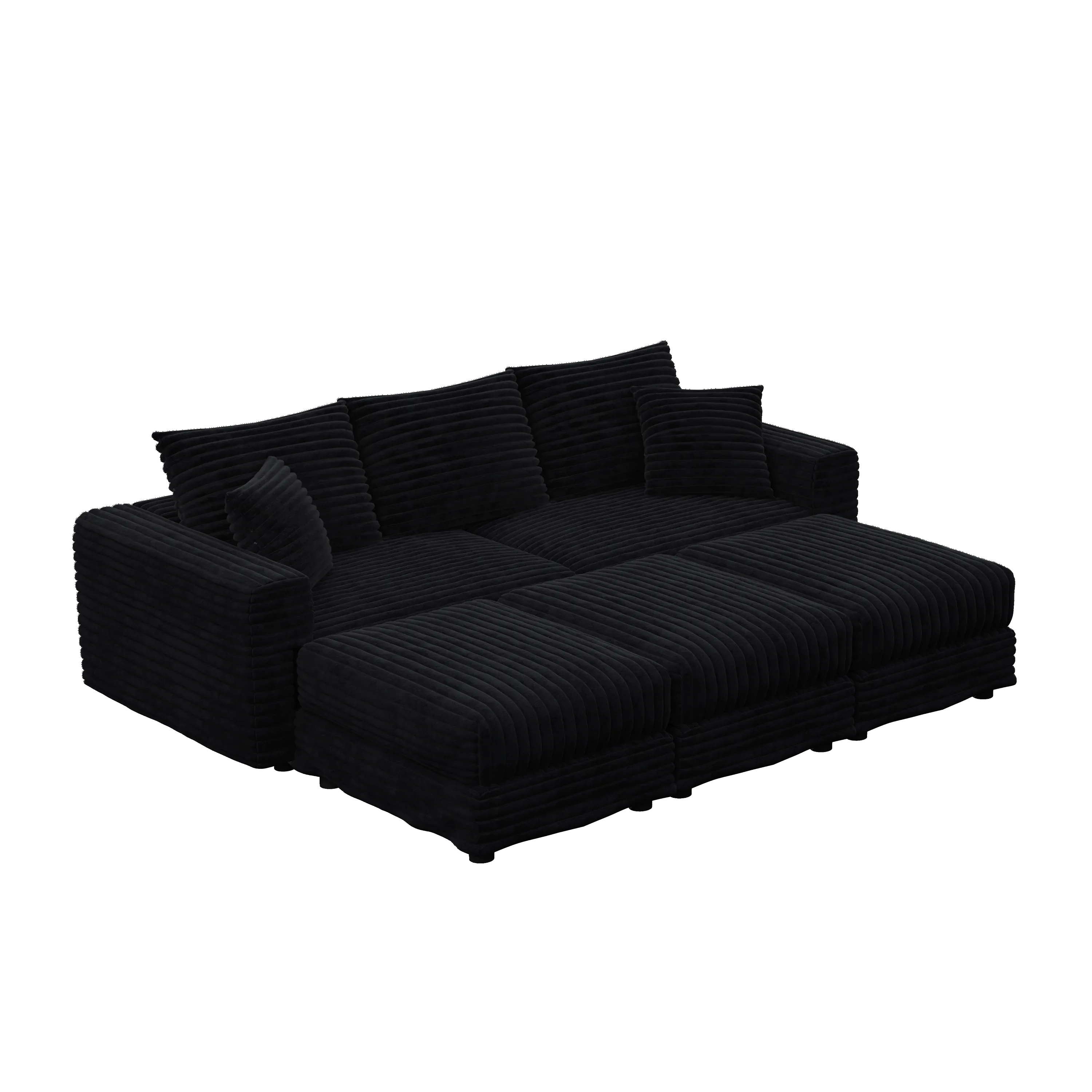 82.7 'Plush Corduroy 3-Seat Sofa,Modern Comfy Upholstered Sofa Cloud Couch,Deep Seat Couches with Soft Pillows and 3 Ottomans,Convertible Sofa Lounge Chair,Black - Eloy Royal