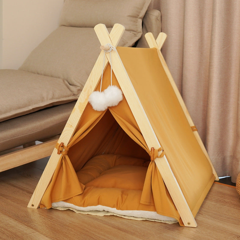 Pet Tent Cat Litter Removable And Washable Striped Canvas Solid Wood - Eloy Royal