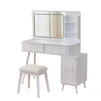 Modern Makeup Vanity Desk with LED Lights & Mirror, 4 Drawer Dressing Table Set, Space-Saving for Bedroom, White