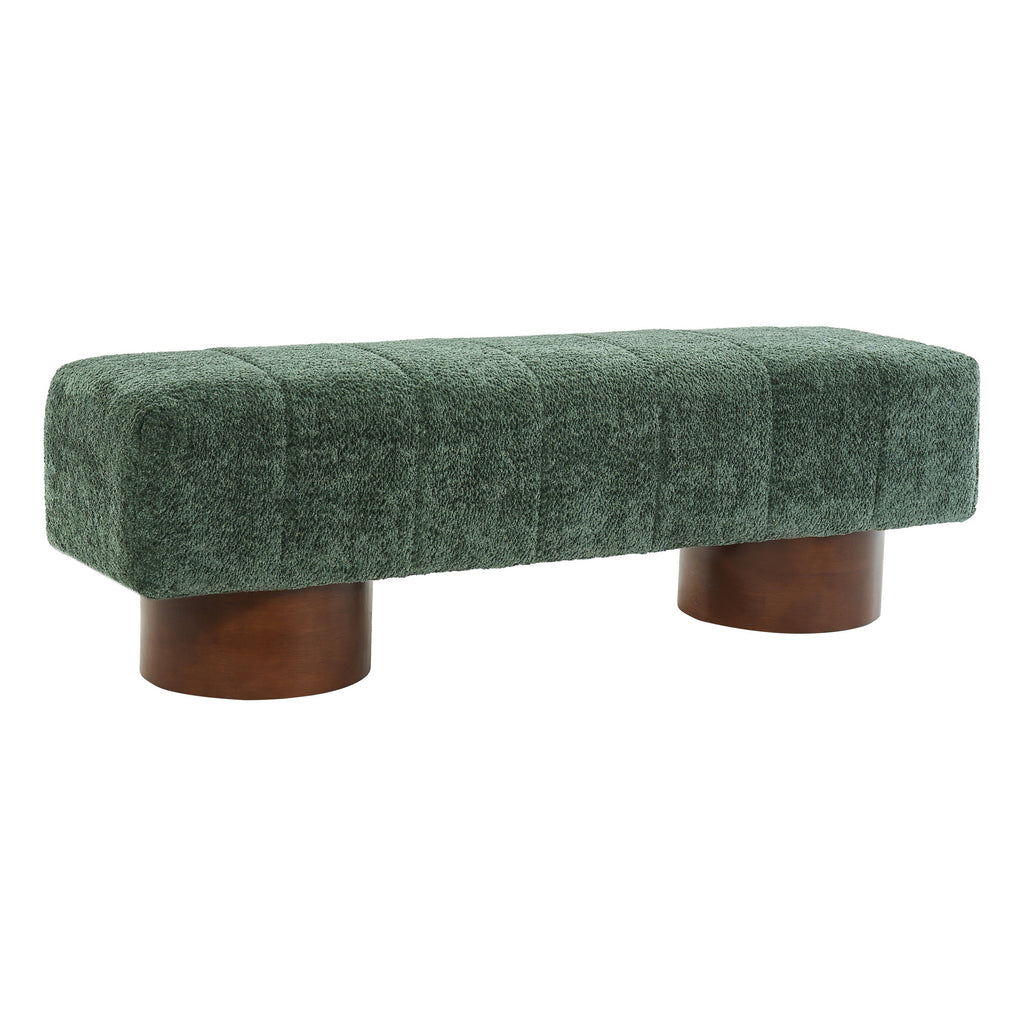 Modern Green Boucle Upholstered Dining Bench with Rubber & Plywood Frame, 61.02' L, 250 lbs Capacity