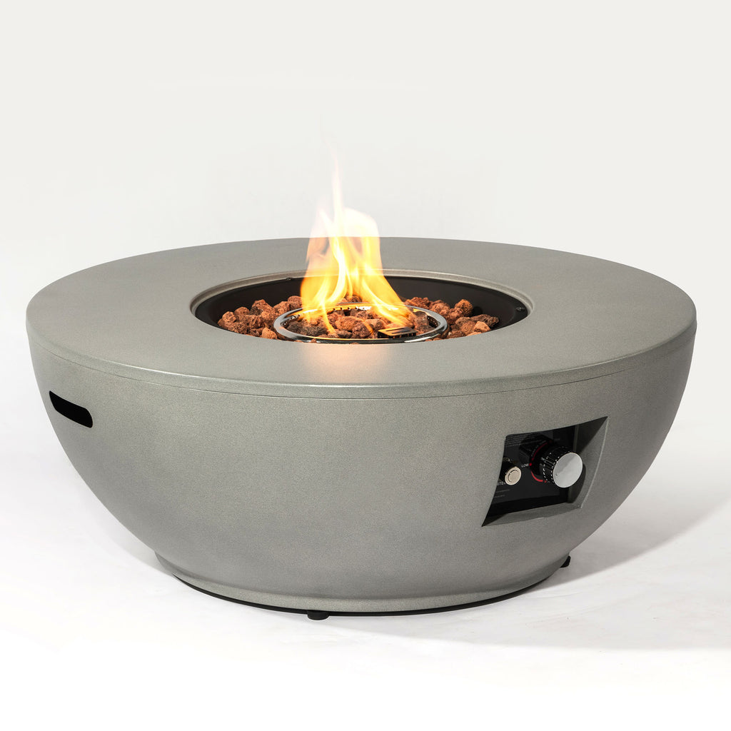 36' Propane Gas Fire Pit Table, 50000 BTU Round Steel Fire Pit with Tank Holder for Outside Patio Deck Garden Backyard- Grey