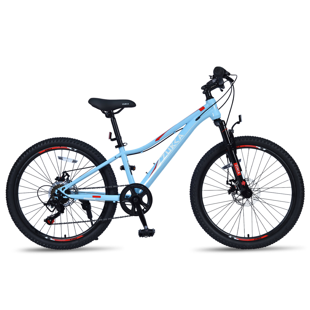 Kids 24 Inch 6-Speed Mountain Bike Blue Steel Frame for Boys and Girls 9-12 Years Old