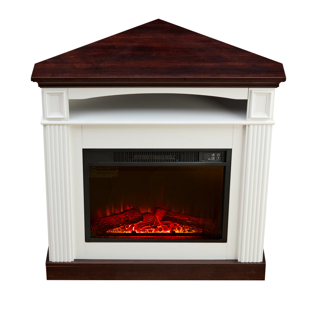 Corner fireplace cabinet for living room or bedroom with 23-inch fireplace inset heater for perfect ambiance