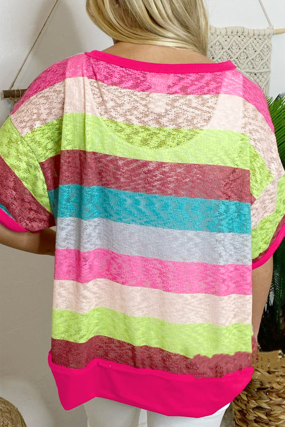 Rose Stripe Colorblock Plus Size Knit Henley Top - Eloy Royal