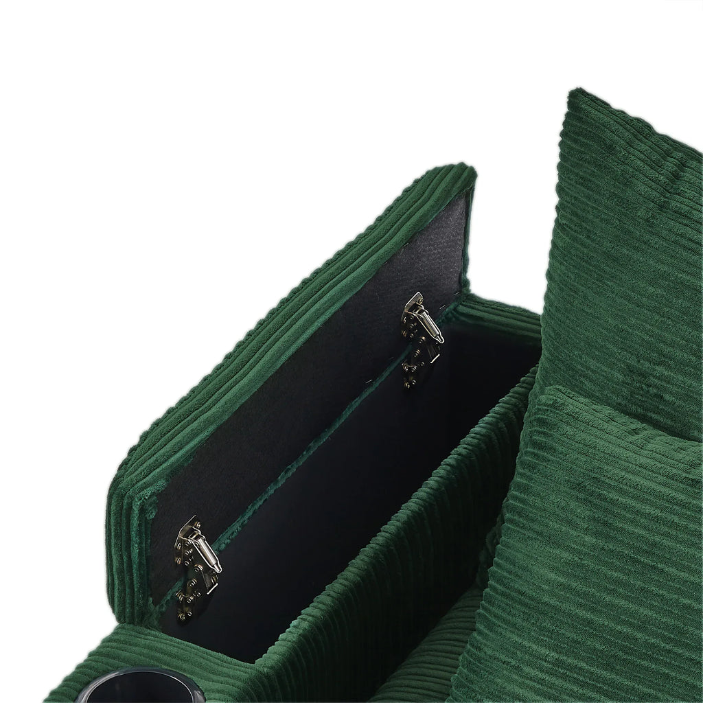 Modern Style Single Sofa Couch with Storage, USB Ports, Cup Holders, Green Corduroy - Eloy Royal