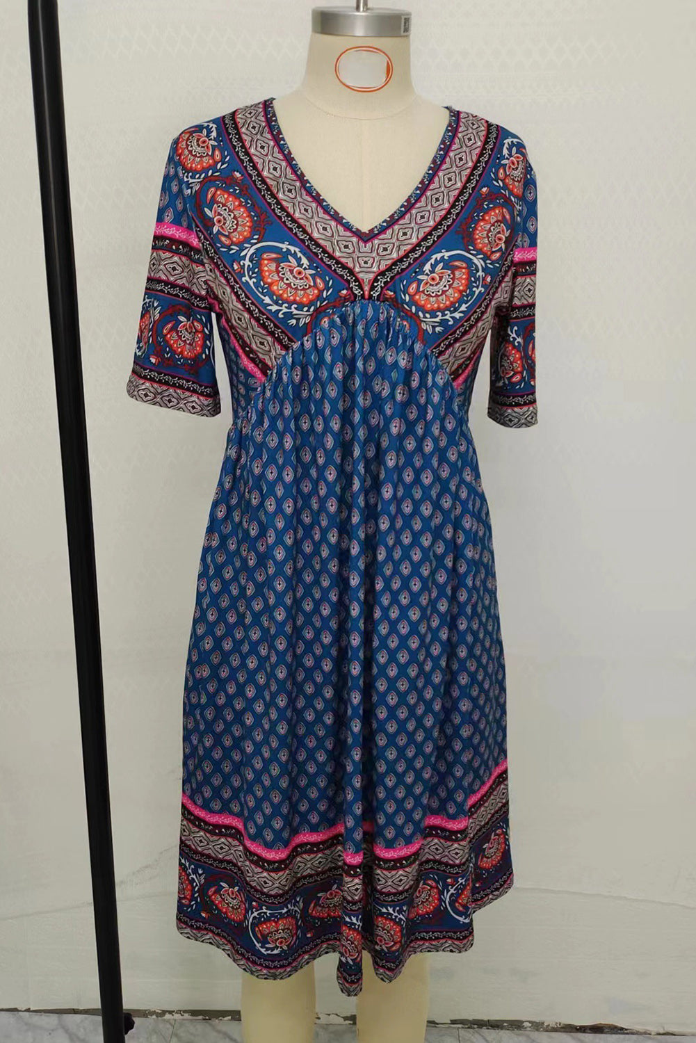 Bluing Casual Ethnic Print Short Sleeve Midi Dress - Eloy Royal