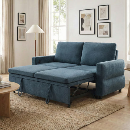 Convertible Sofa Bed 62.75' Sleeper Sofa Loveseat Sofa Couch with Adjustable Backrest and USB Ports for Living Room, Blue