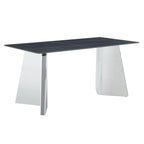 Modern Black Marble-Patterned Dining Table with Stainless Steel Butterfly Legs, Scratch and Heat Resistant, 63'x31.5x30'