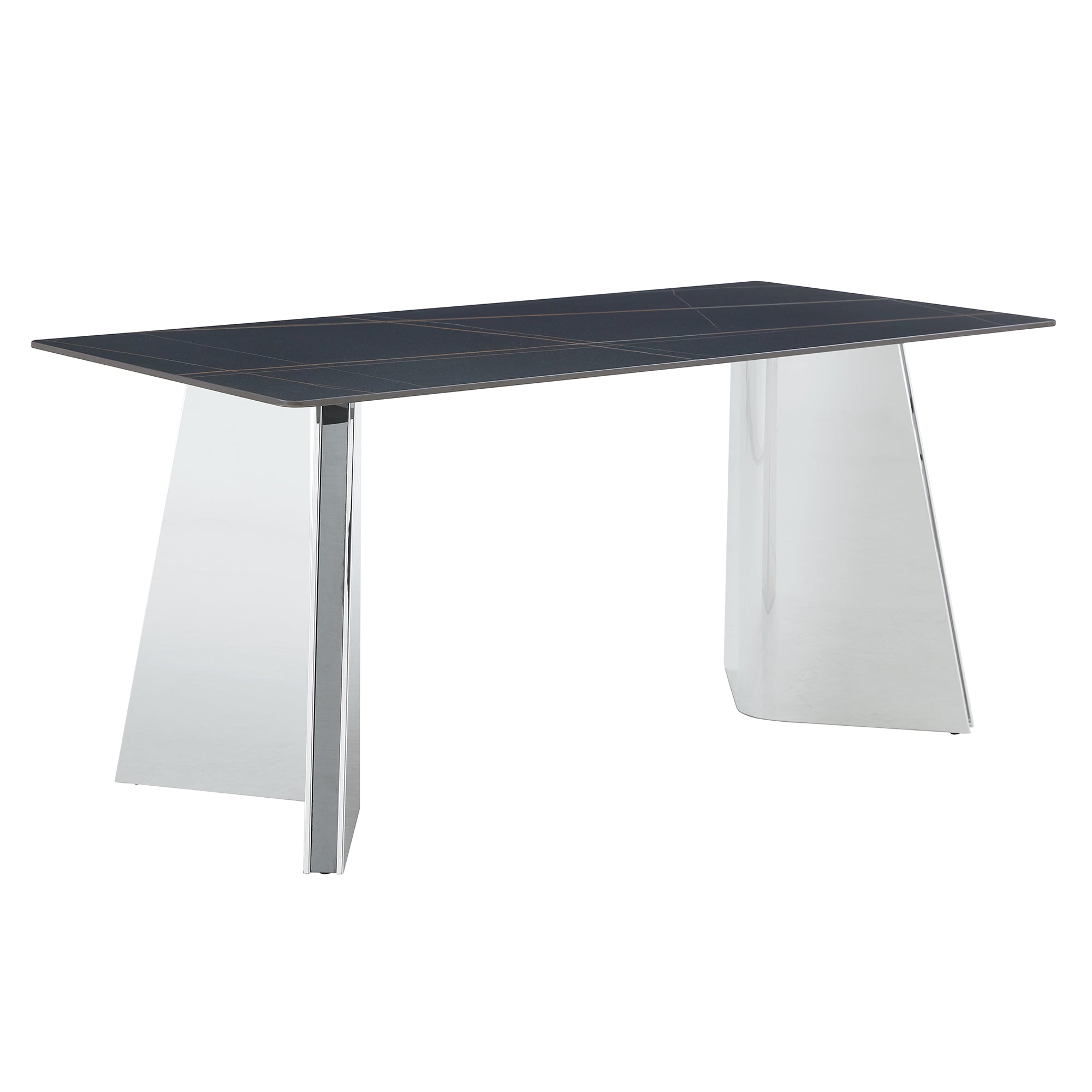 Modern Black Marble-Patterned Dining Table with Stainless Steel Butterfly Legs, Scratch and Heat Resistant, 63'x31.5x30'