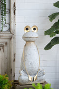 11.4x8.3x24.8' Abstract White Magnesium Frog Figurine with Gold Arms and Eyes