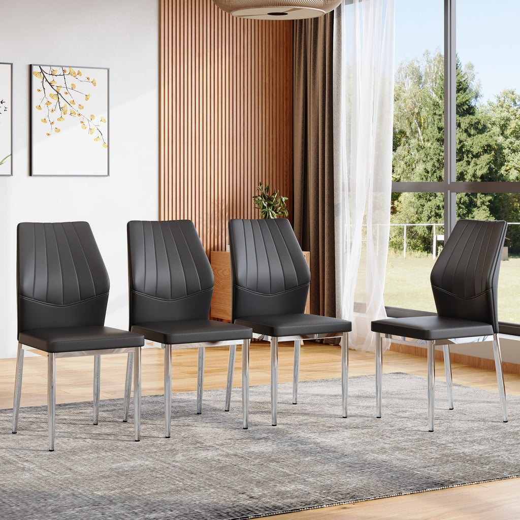 Set of 4 Black - and - Silver Dining Chairs,37 inches High: Ergonomic PU Backrest, Combines Comfort and Style.Perfectly blends comfort and elegance, Injecting more comfort and style into dining time.
